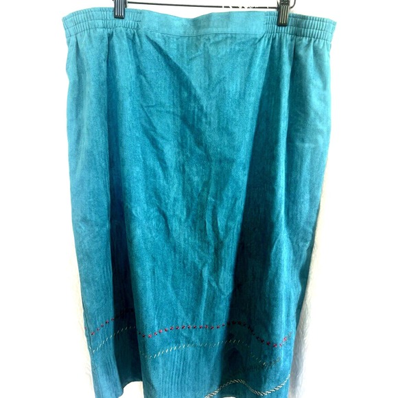 Koret Dresses & Skirts - Vintage 80s Koret Embroidered Midi Skirt Size 24W Faux Suede Cottage Grannycore